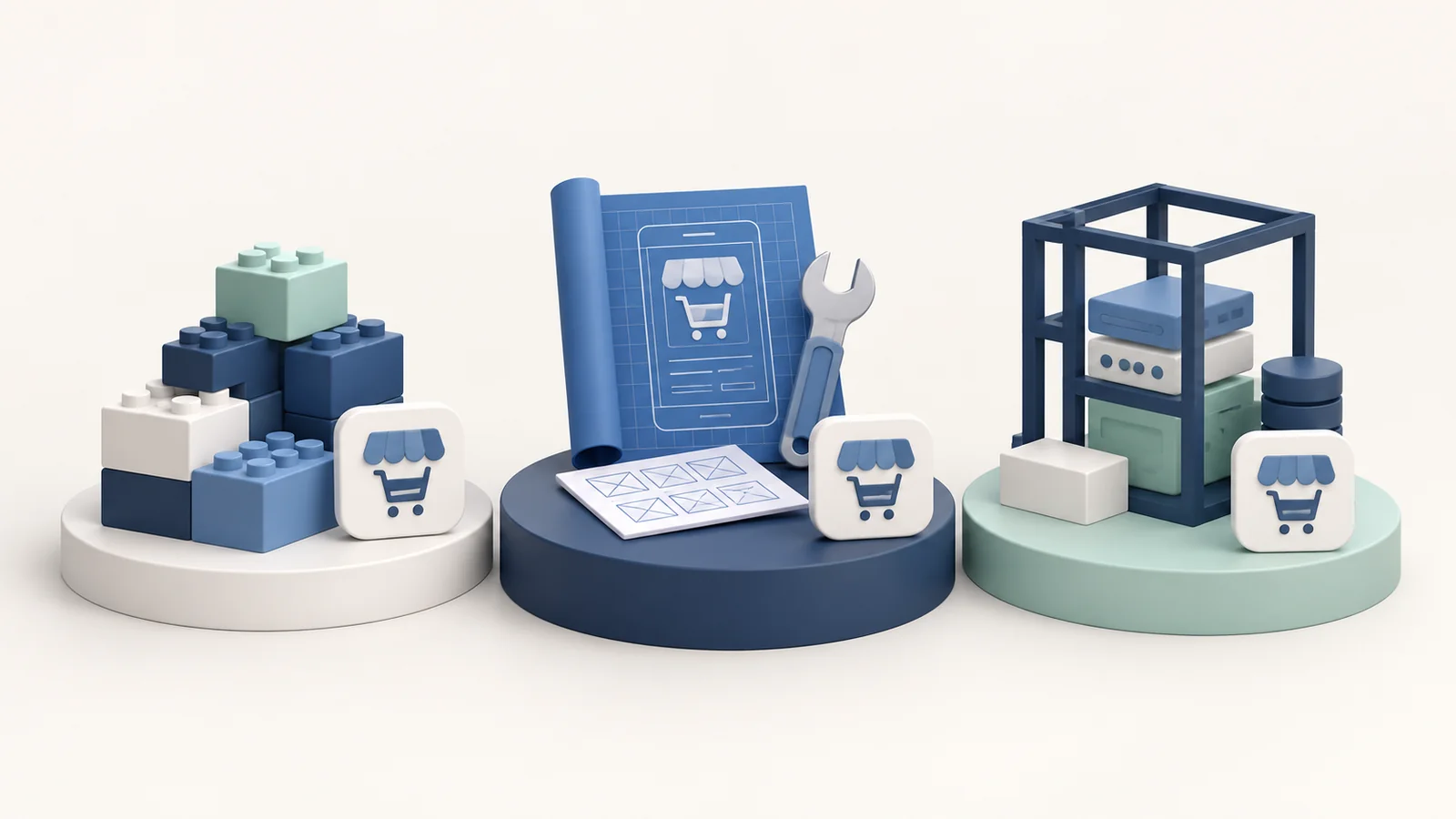 Three different construction kits representing app builders, agencies, and in-house development.