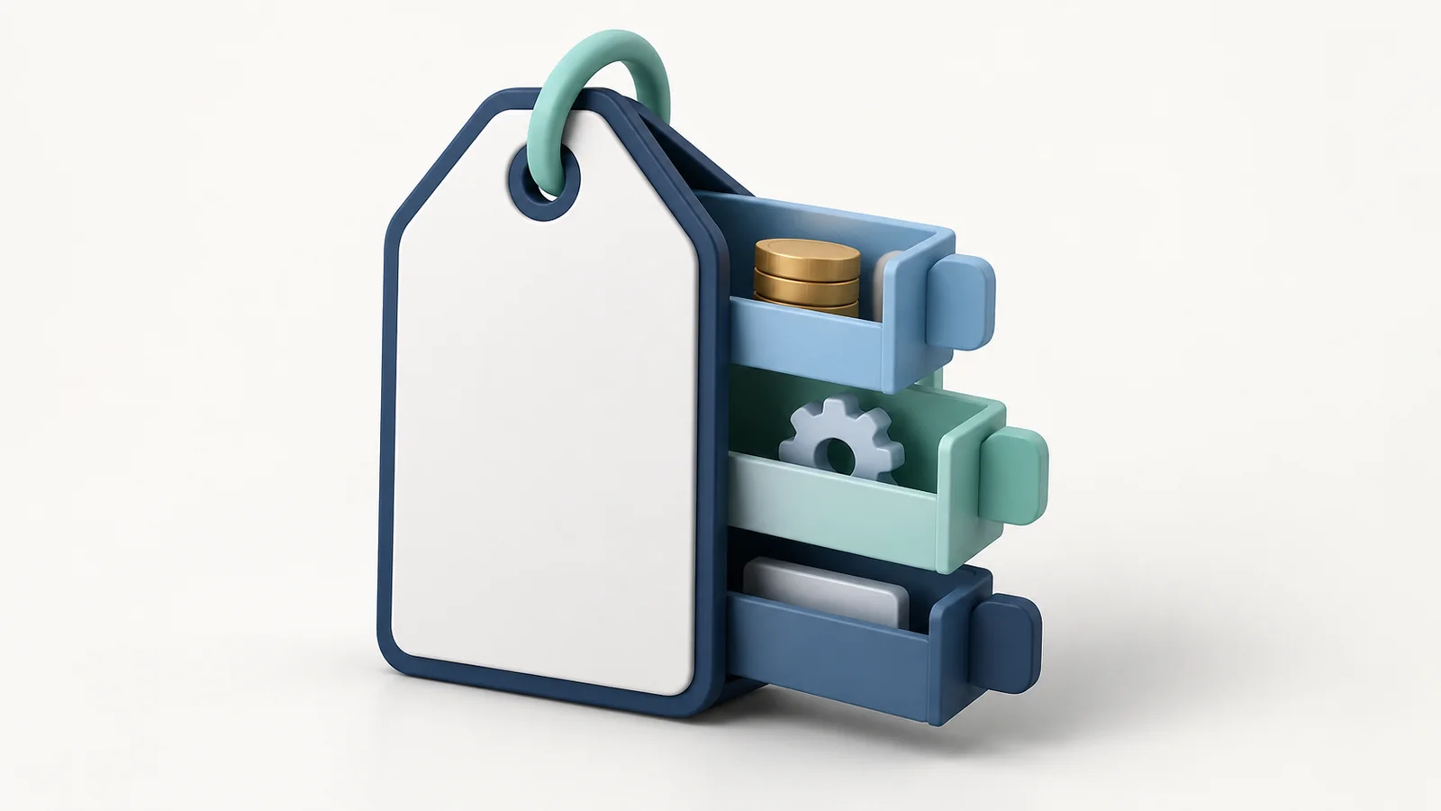 A blank price tag opens to reveal coins and a gear representing hidden app costs.