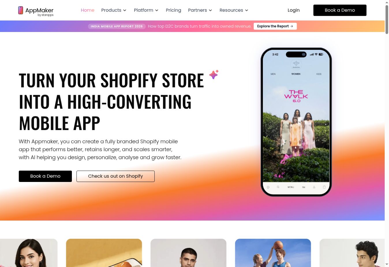 An ecommerce app shown on the Appmaker homepage