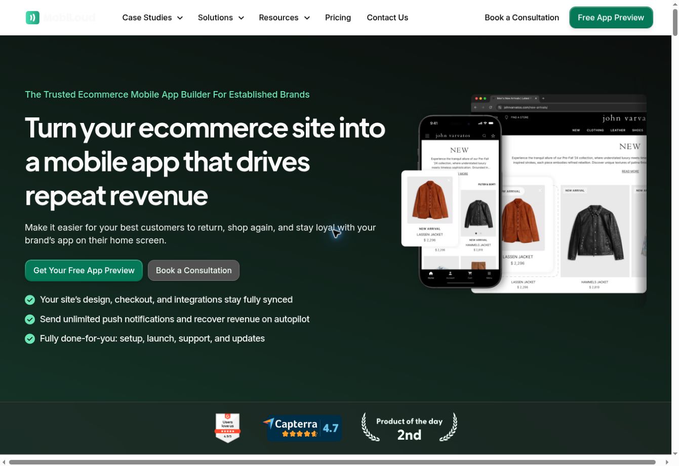 A Shopify app powered by the existing website through MobiLoud