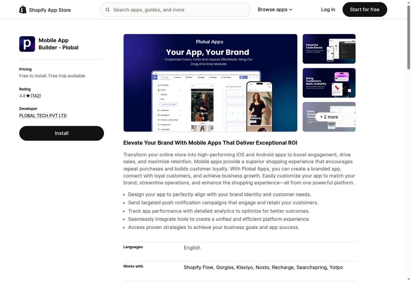 The Plobal Apps Shopify mobile app builder