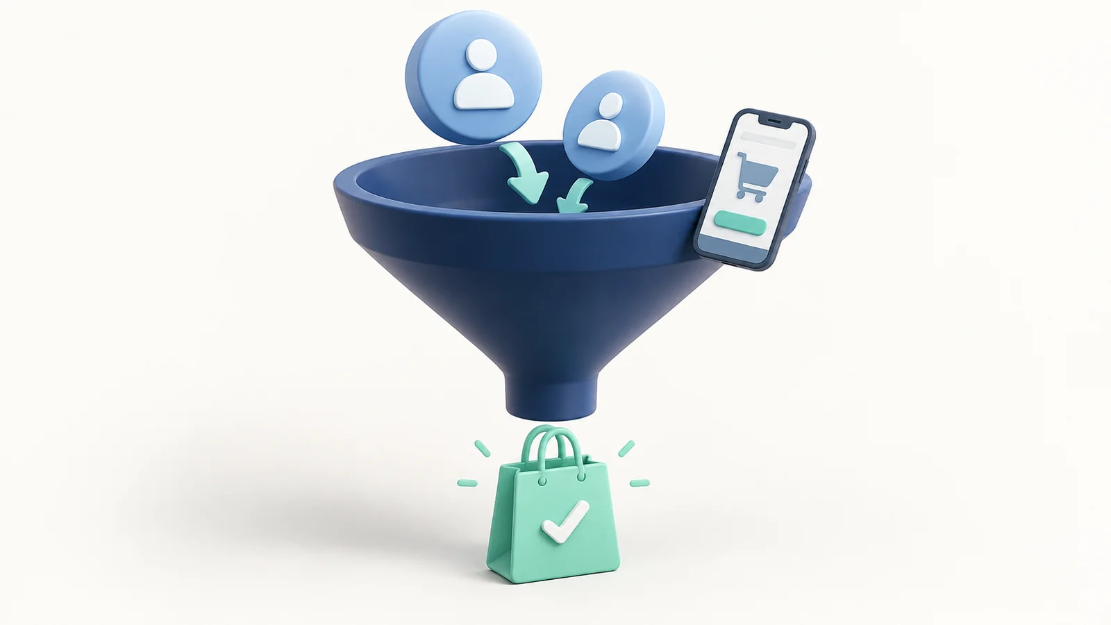 A shopping-app funnel turns browsing visits into a completed purchase.