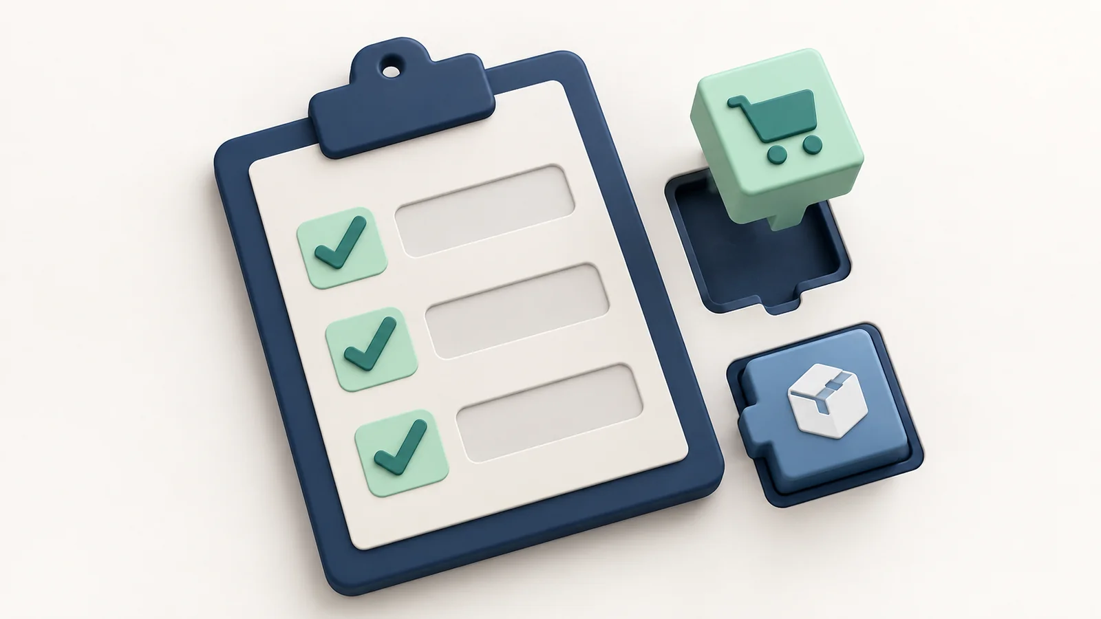 A checklist and matching modular pieces represent app requirements.