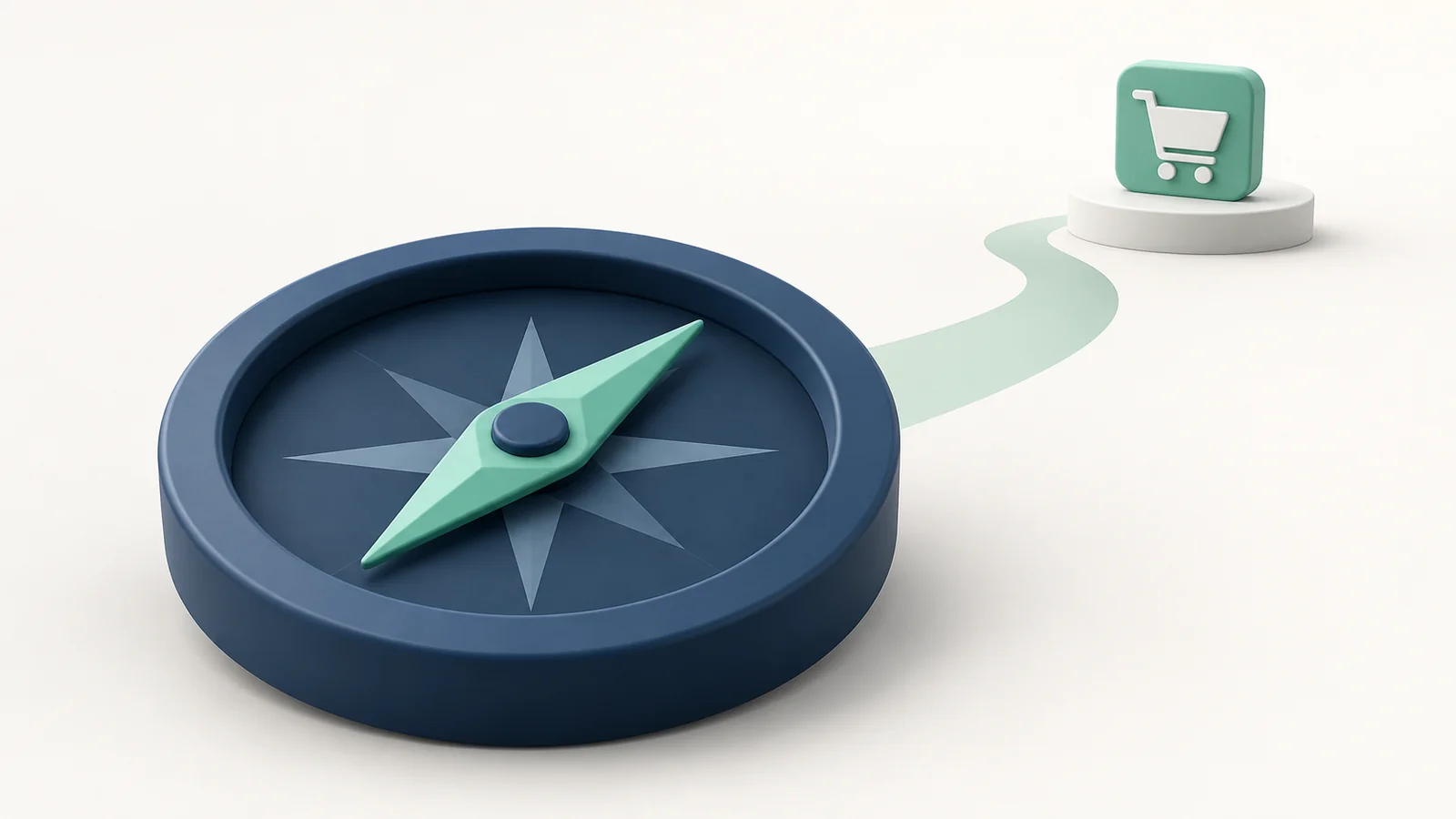A compass points toward a shopping app, representing a clear channel strategy.