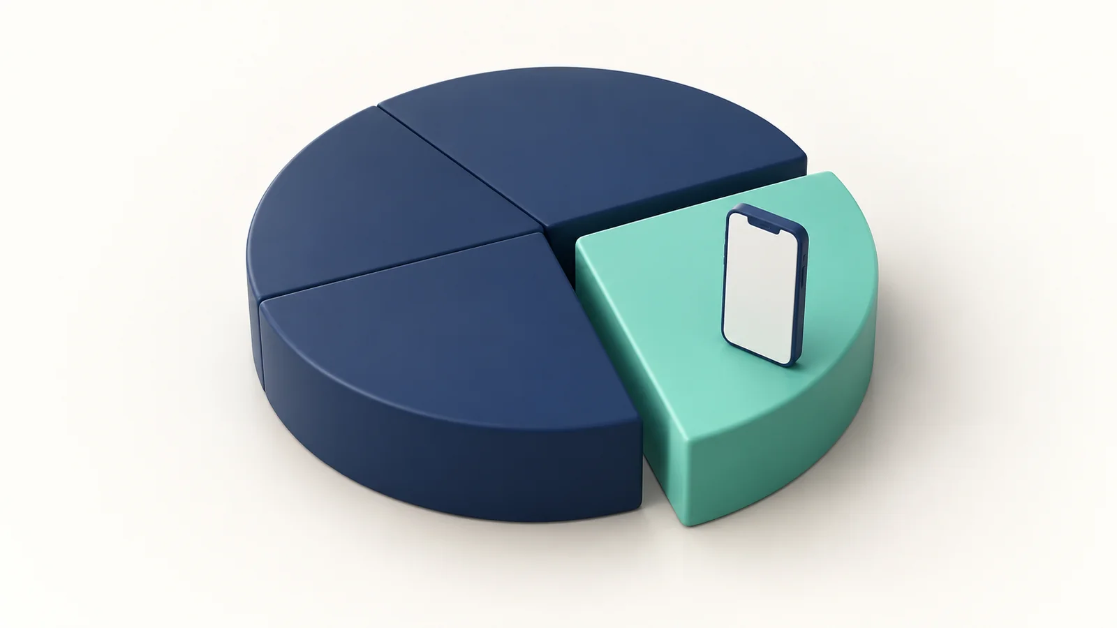 A teal segment of a circular revenue sculpture supports a small phone.
