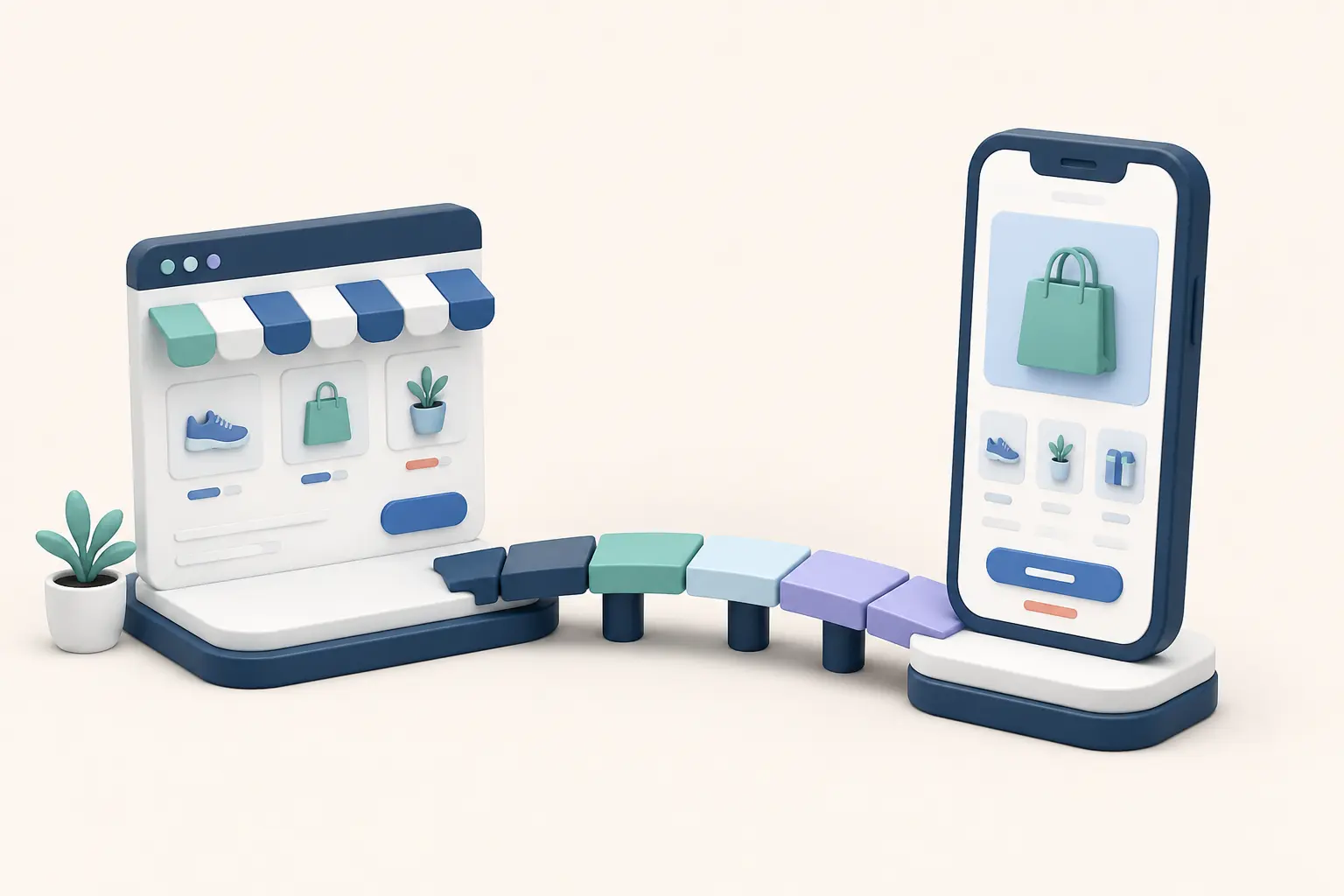 An ecommerce website connected to a mobile shopping app