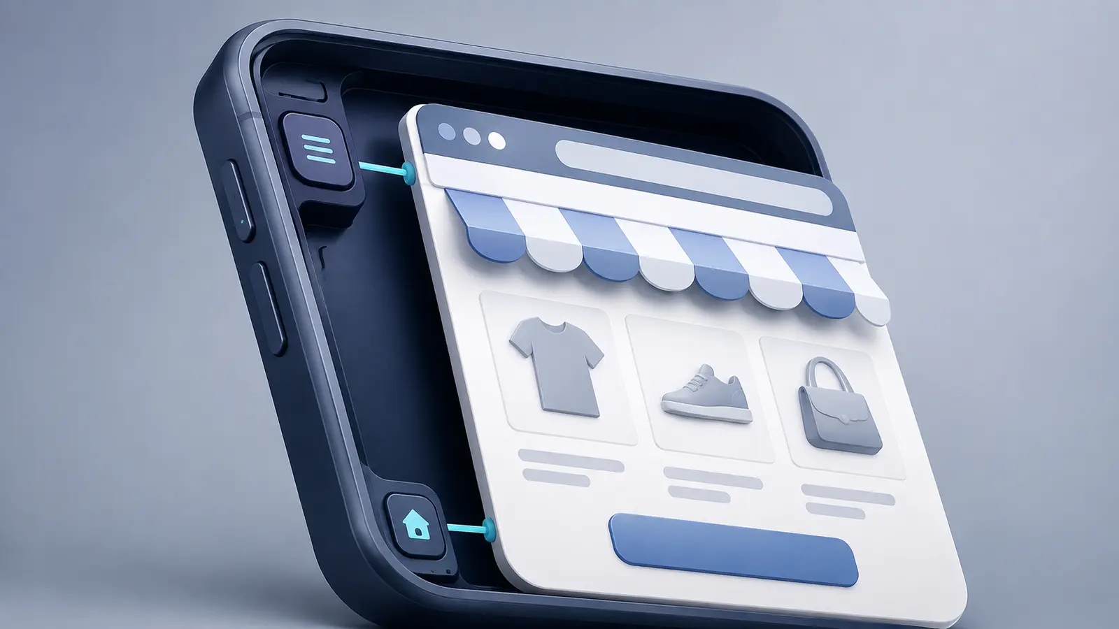 A web storefront layer sliding into a native mobile app shell